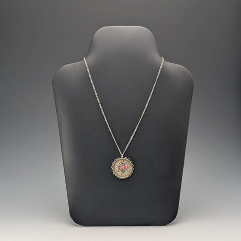 復古純銀手繪玫瑰吊墜和項鍊